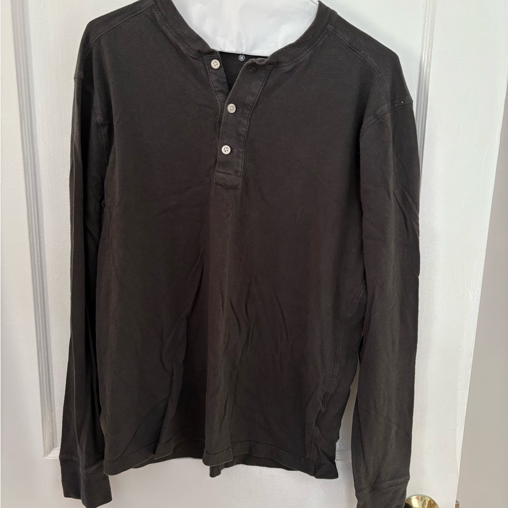 J.Crew Factory Men's Slub Cotton Henley Long Sleeve Shirt dark gray medium